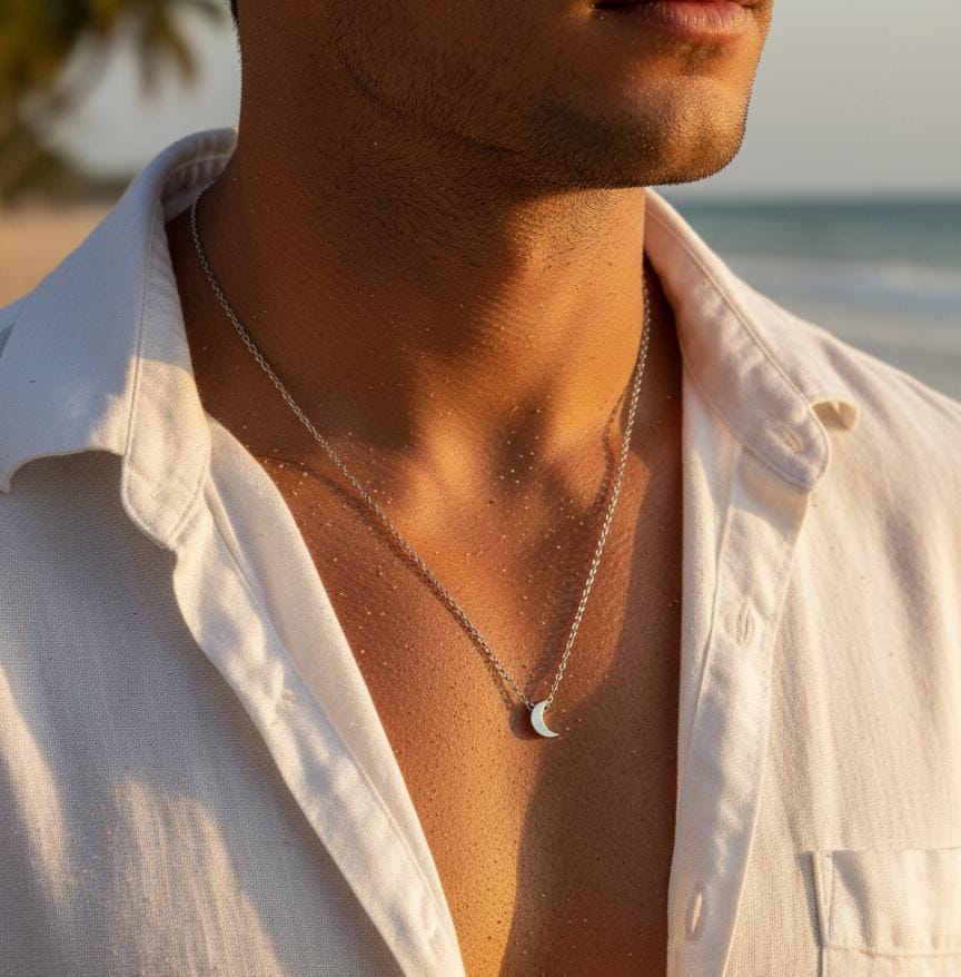 Men Minimal Moon Chain Necklace - Nimé By Shop Trendys