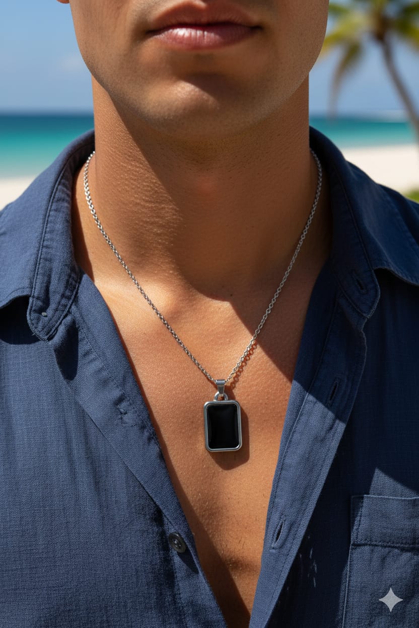 Men Statement Rectangle Black Necklace - Nimé By Shop Trendys