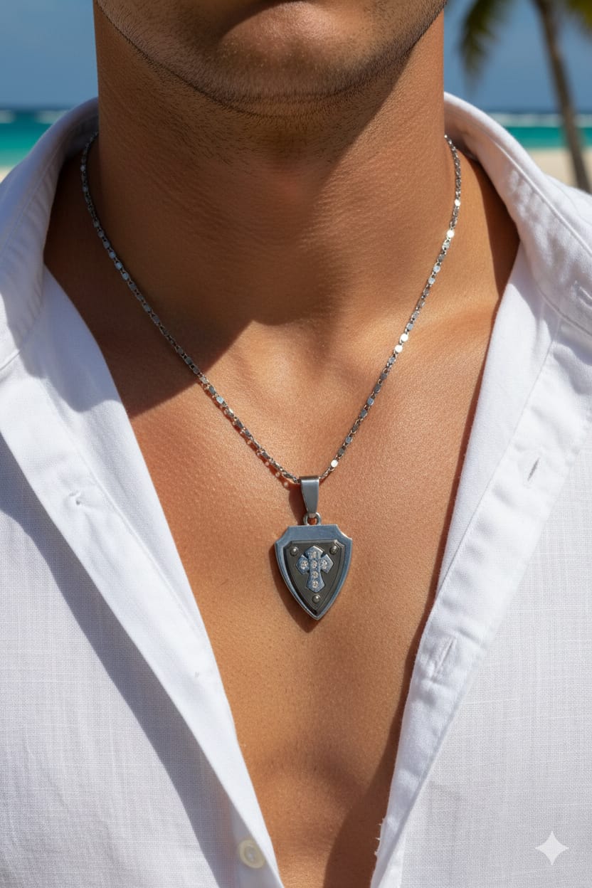 Men Statement Sheild Necklace - Nimé By Shop Trendys
