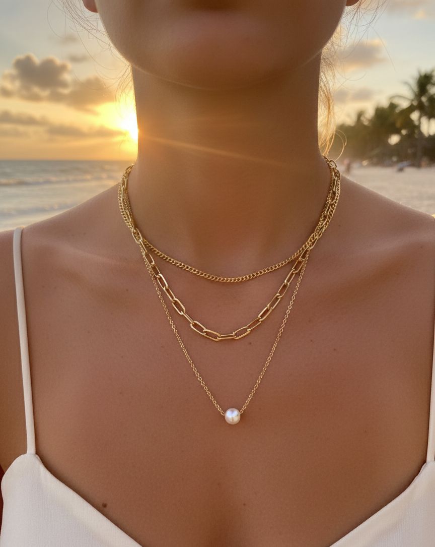 Women Golden Cuban Pearl Layered Necklace - Nimé By Shop Trendys