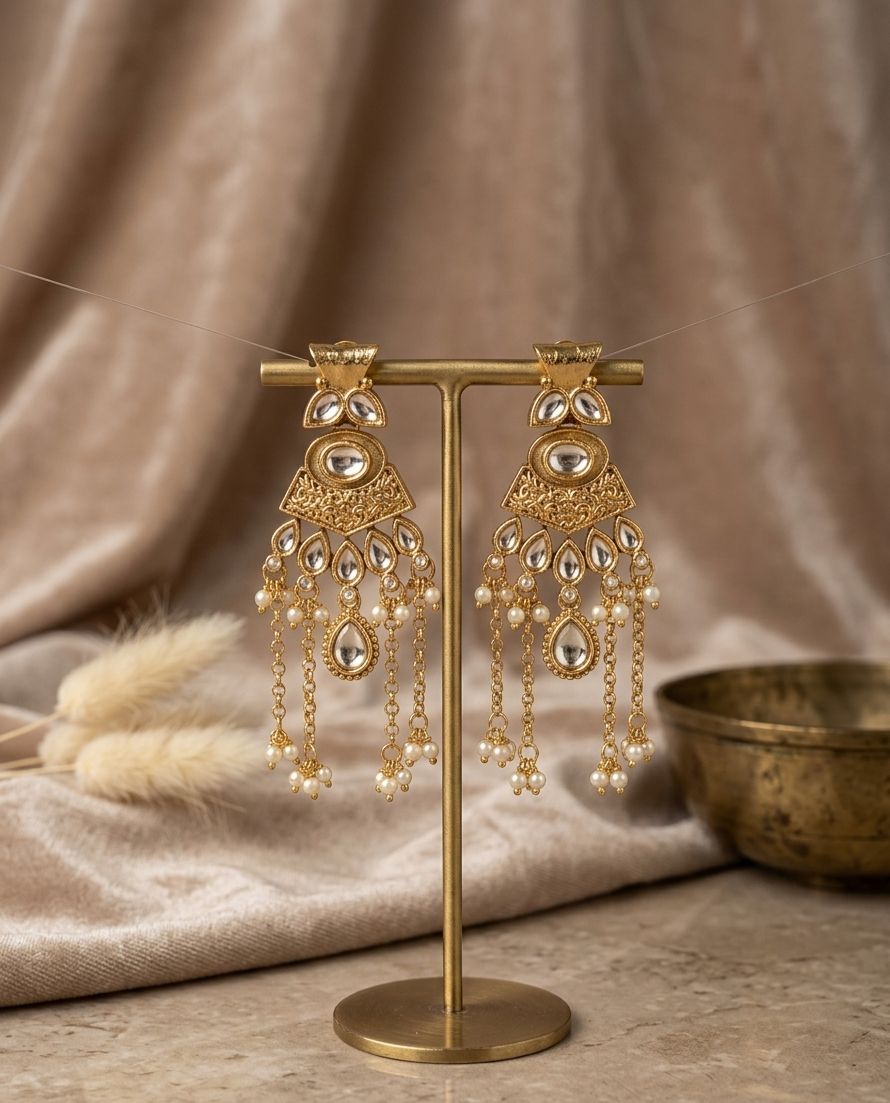 White Kundan Tassel Heritage Earrings - Nimé By Shop Trendys