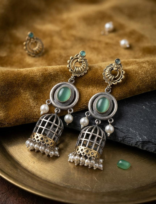 German  Silver Green Nest Earrings - Nimé By Shop Trendys