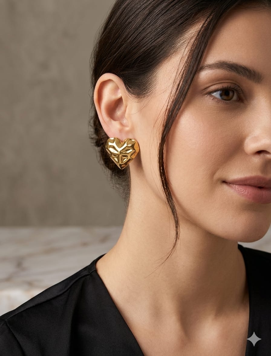 Women Golden Chunky Heart Earring - Nimé By Shop Trendys