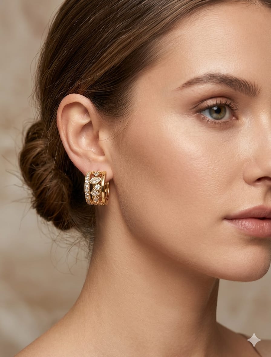 Women Golden Stone Hoop Earring - Nimé By Shop Trendys