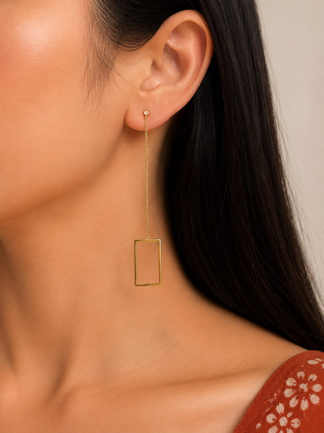 Women Long Chain Square Hanging Earring - Nimé By Shop Trendys