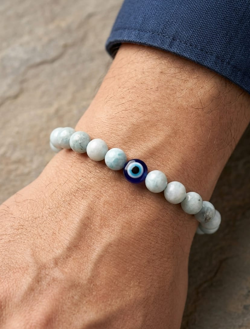 Men Sea Blue Evil Eye Beads Bracelet - Nimé By Shop Trendys