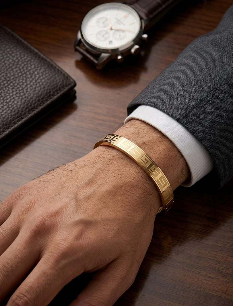 Men Golden Tribal Kada Bracelet (Anti Tarnish) - Nimé By Shop Trendys