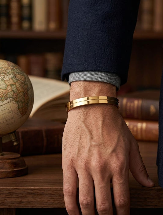 Men Rose Gold Striped Kada Bracelet (Anti Tarnish) - Nimé By Shop Trendys