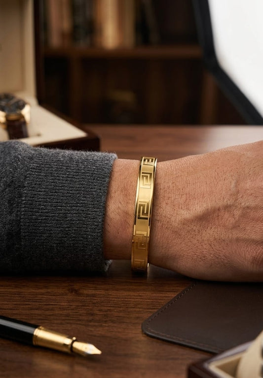Men Golden Bold Tribal Kada Bracelet (Anti Tarnish) - Nimé By Shop Trendys