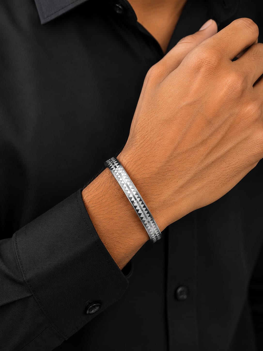 Men Silver Tribal Kada Bracelet (Anti Tarnish) - Nimé By Shop Trendys