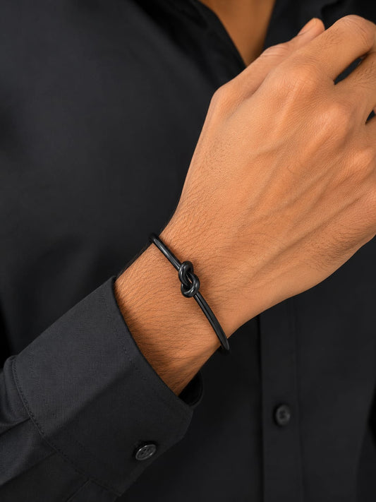 Men Matt Black Knot Kada Bracelet (Anti Tarnish) - Nimé By Shop Trendys