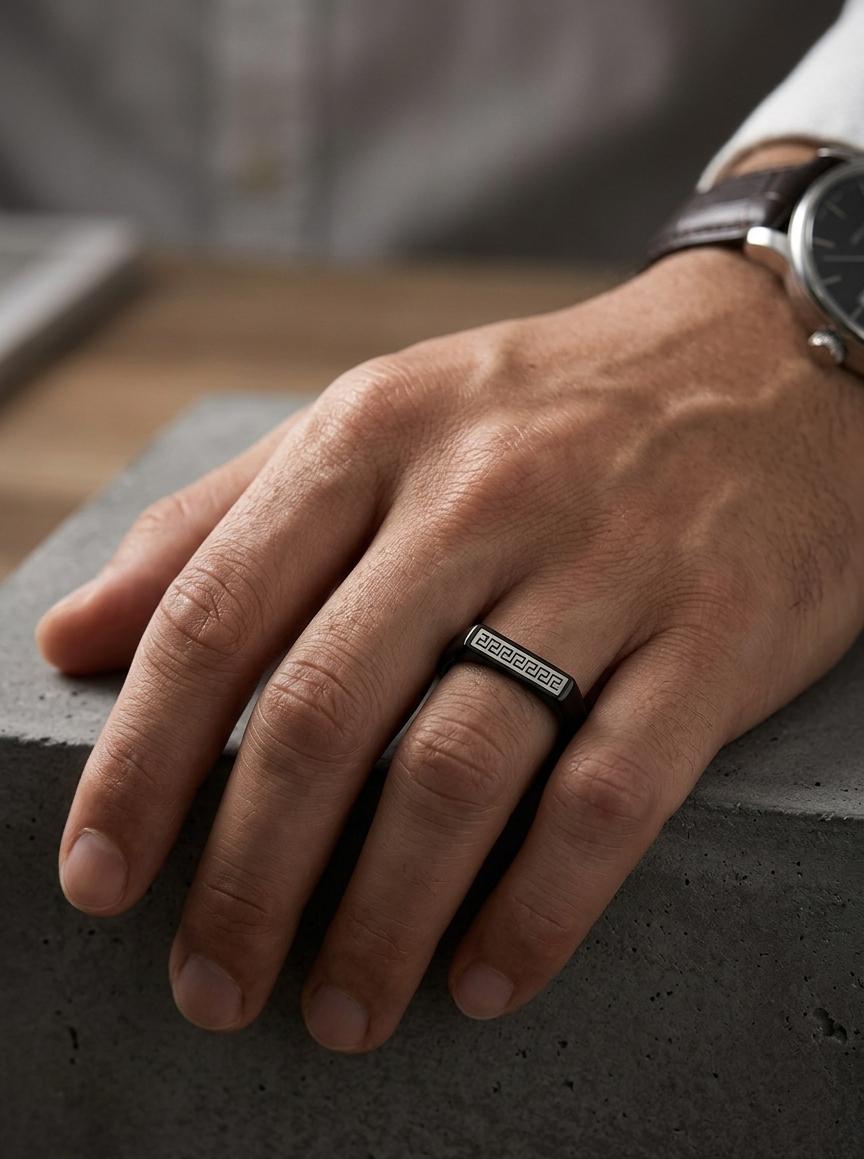 Men Black Statement Tribal Ring