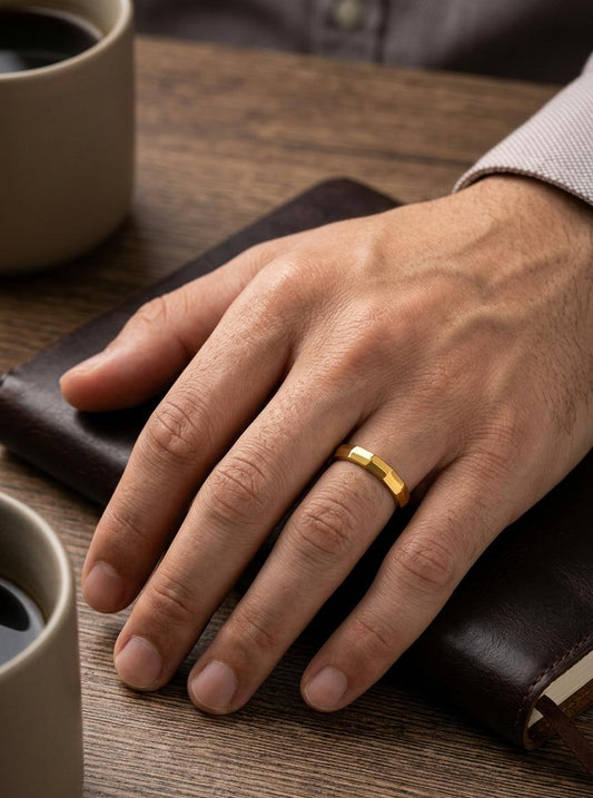 Men Golden Texture Statement Ring
