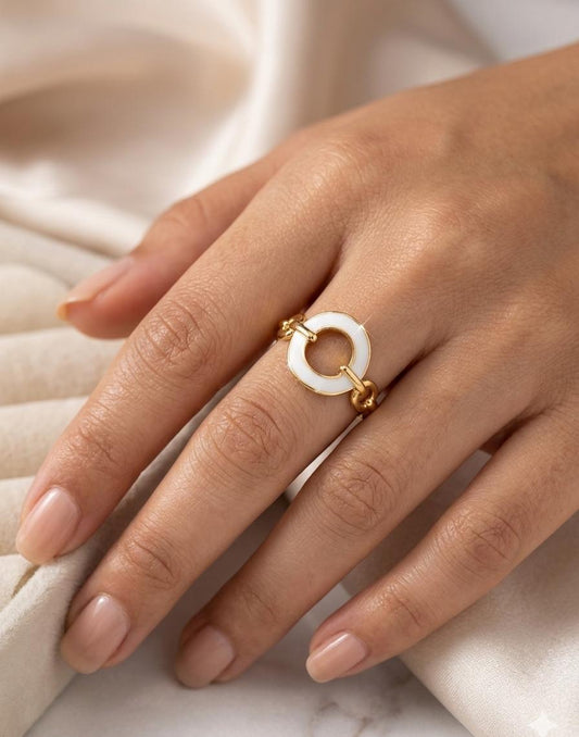 Woman White Circle Enamel Ring (Adjustable) - Nimé By Shop Trendys