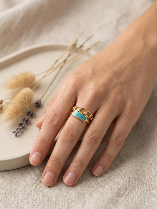 Woman Enamel Blue Layered Ring - Nimé By Shop Trendys