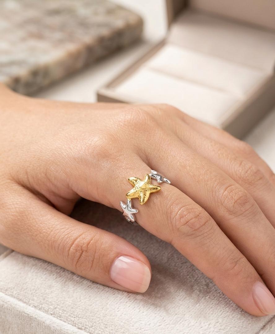 Women Dual Tone Star Fish Adjustable Ring - Nimé By Shop Trendys