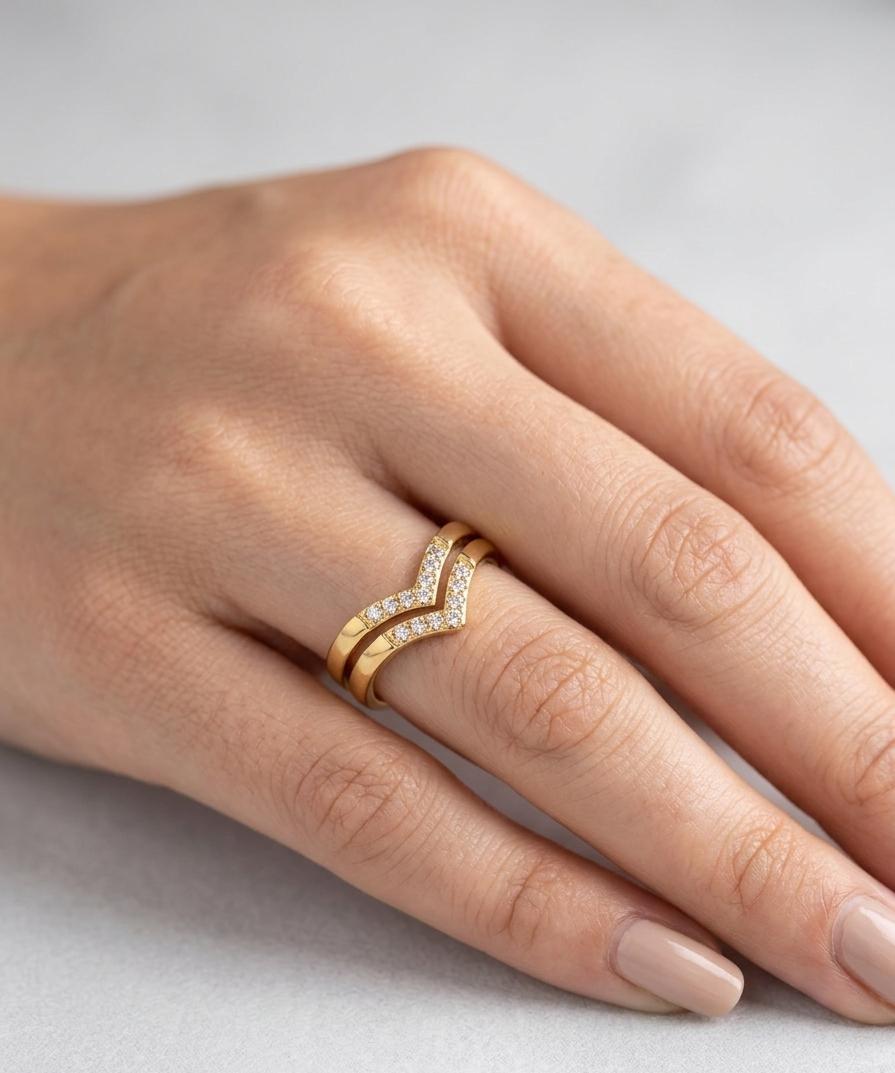 Women Golden Layered V Ring (Size17) - Nimé By Shop Trendys