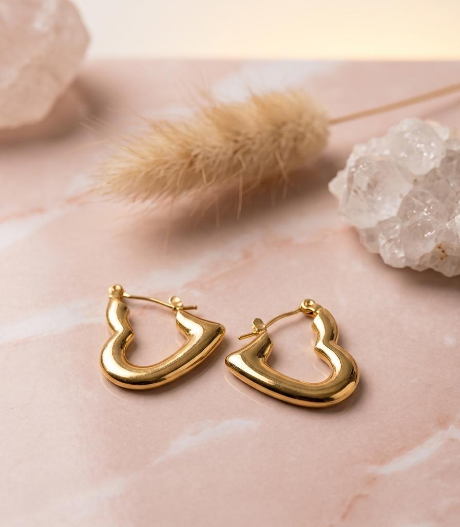 A-006 Women Golden Heart Hoop Earring (Anti Tarnish)