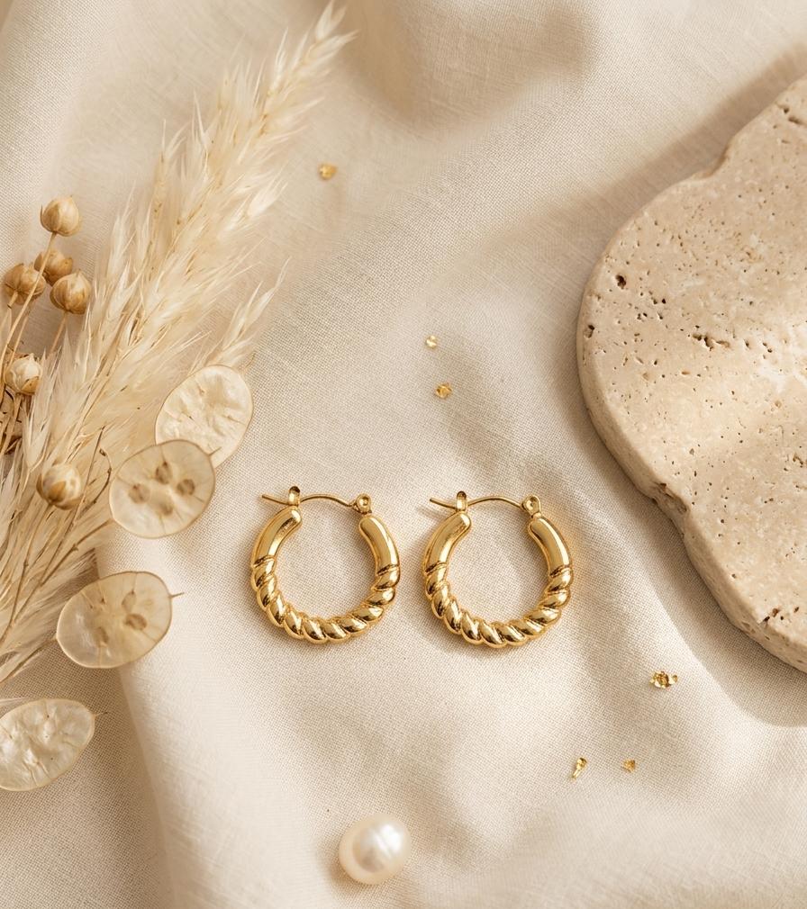 A-008 Women Golden Hoop Earring (Anti Tarnish)