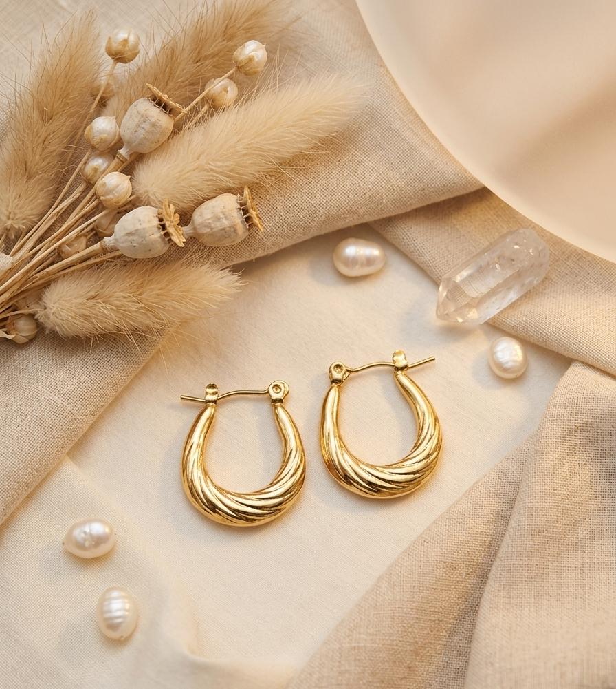 A-009 Women Golden Hoop Earring (Anti Tarnish)