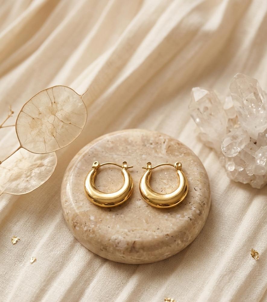 A-011 Women Golden Hoop Earring (Anti Tarnish)