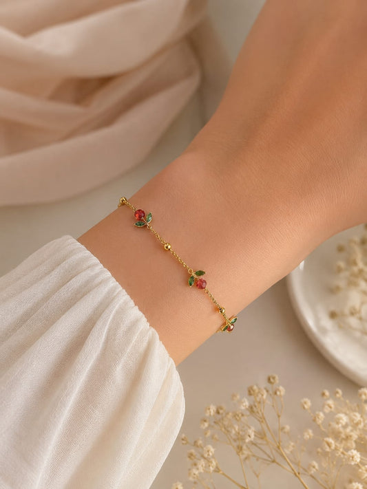 Women Minimal Red Tulip Bracelet (Anti Tarnish)