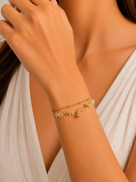 Women White Stone Layered Bracelet (Anti Tarnish)