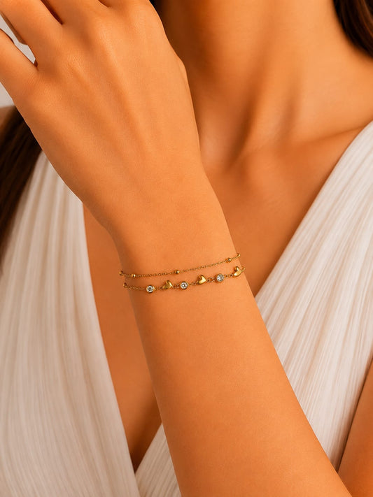 Women Heart Diamond Layered Bracelet (Anti Tarnish)