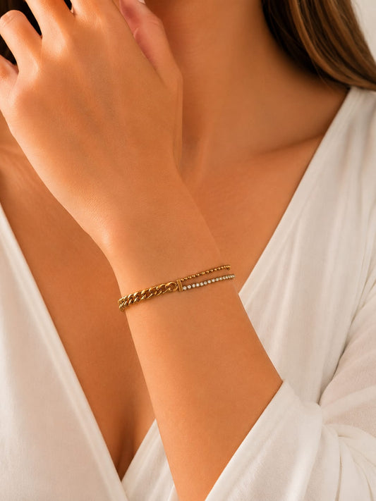 Women Diamond Layered Tennis Chain Bracelet (Anti Tarnish)