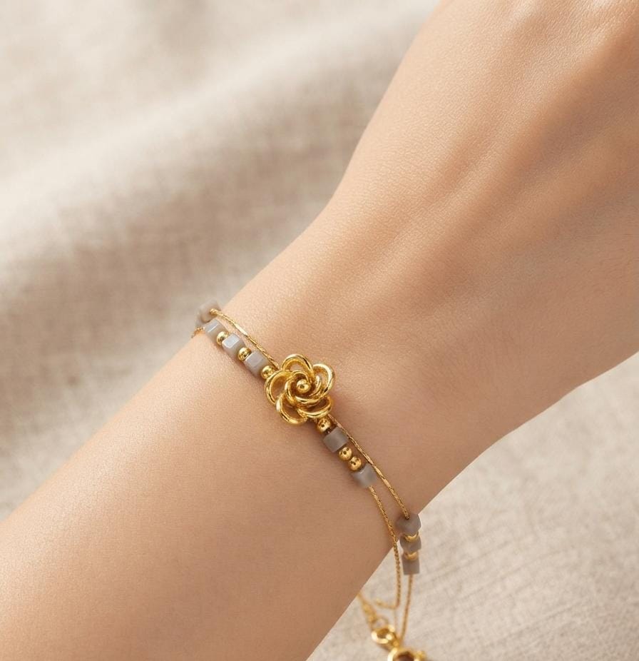 Women Rose Grey Stone Layered Bracelet (Anti Tarnish)