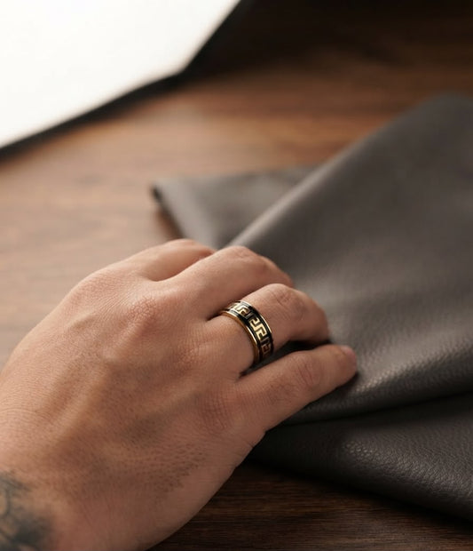 Men Golden Black Designer Band Ring