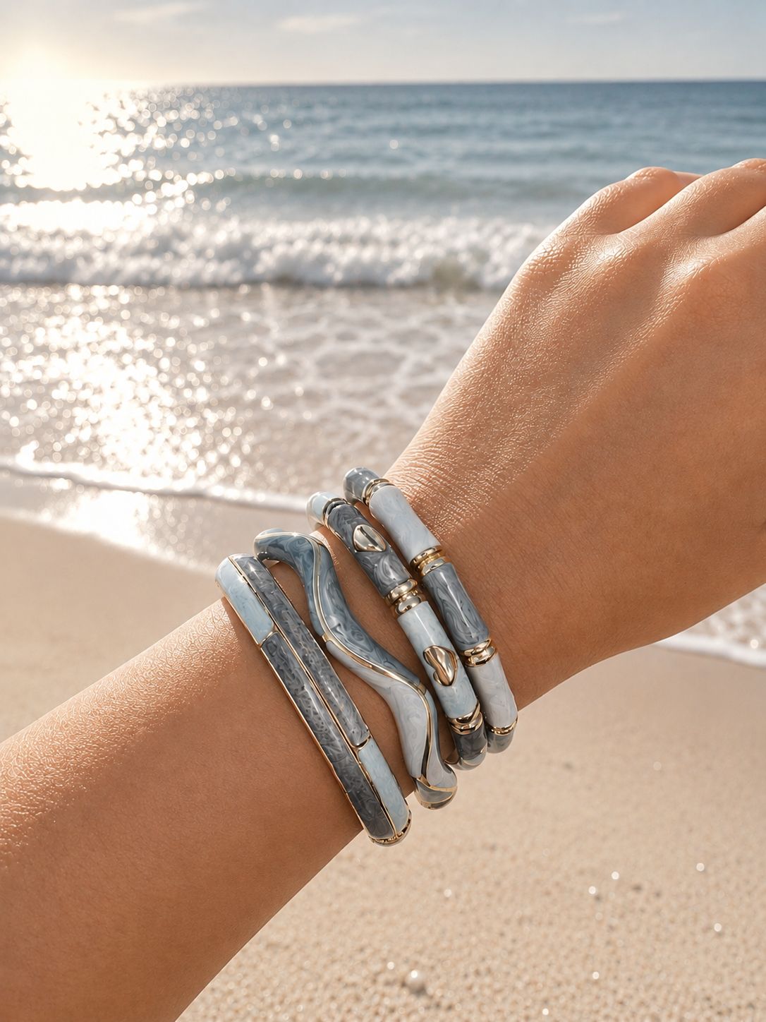 Women’s Heart Curve Enamel Kada Stack (Stack of 4)