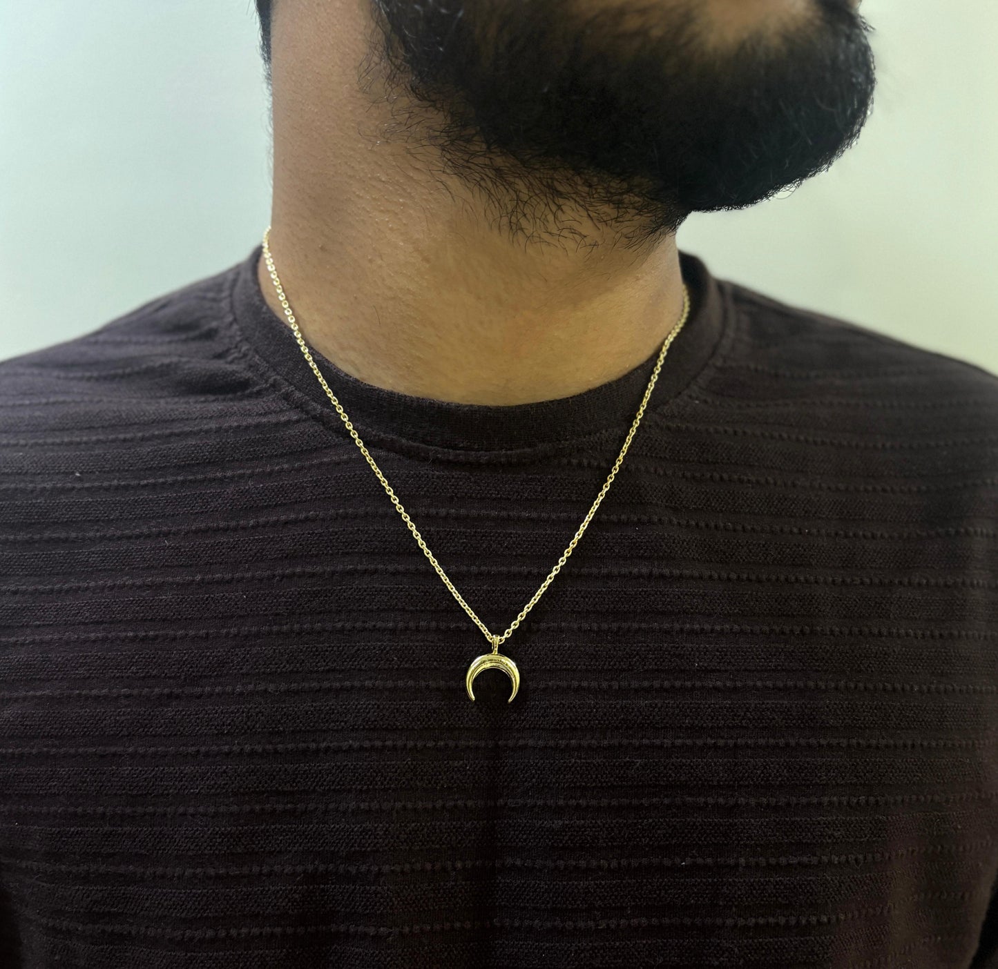 Men Small Moon Silver Chain Necklace