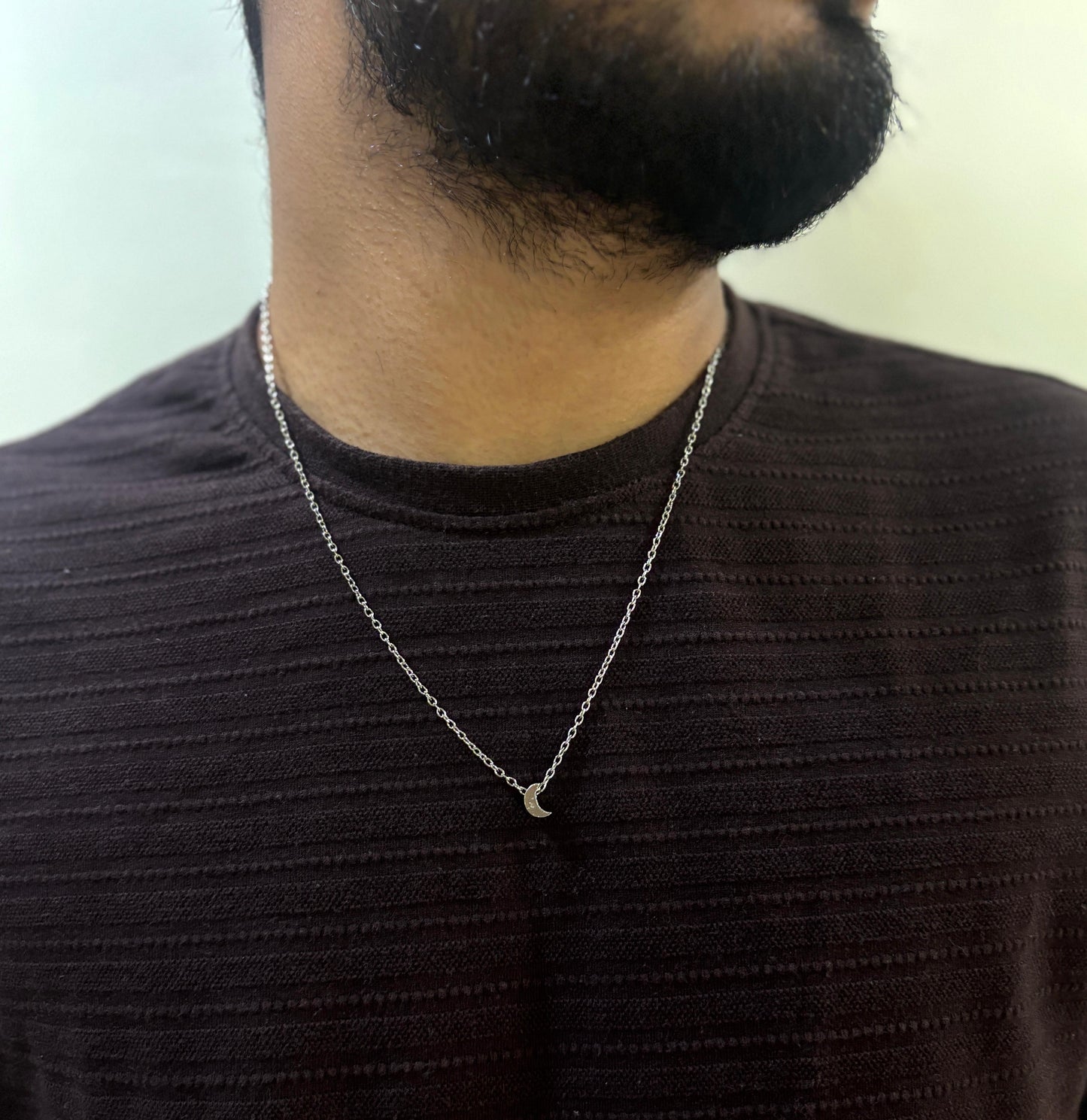 Men Minimal Moon Chain Necklace