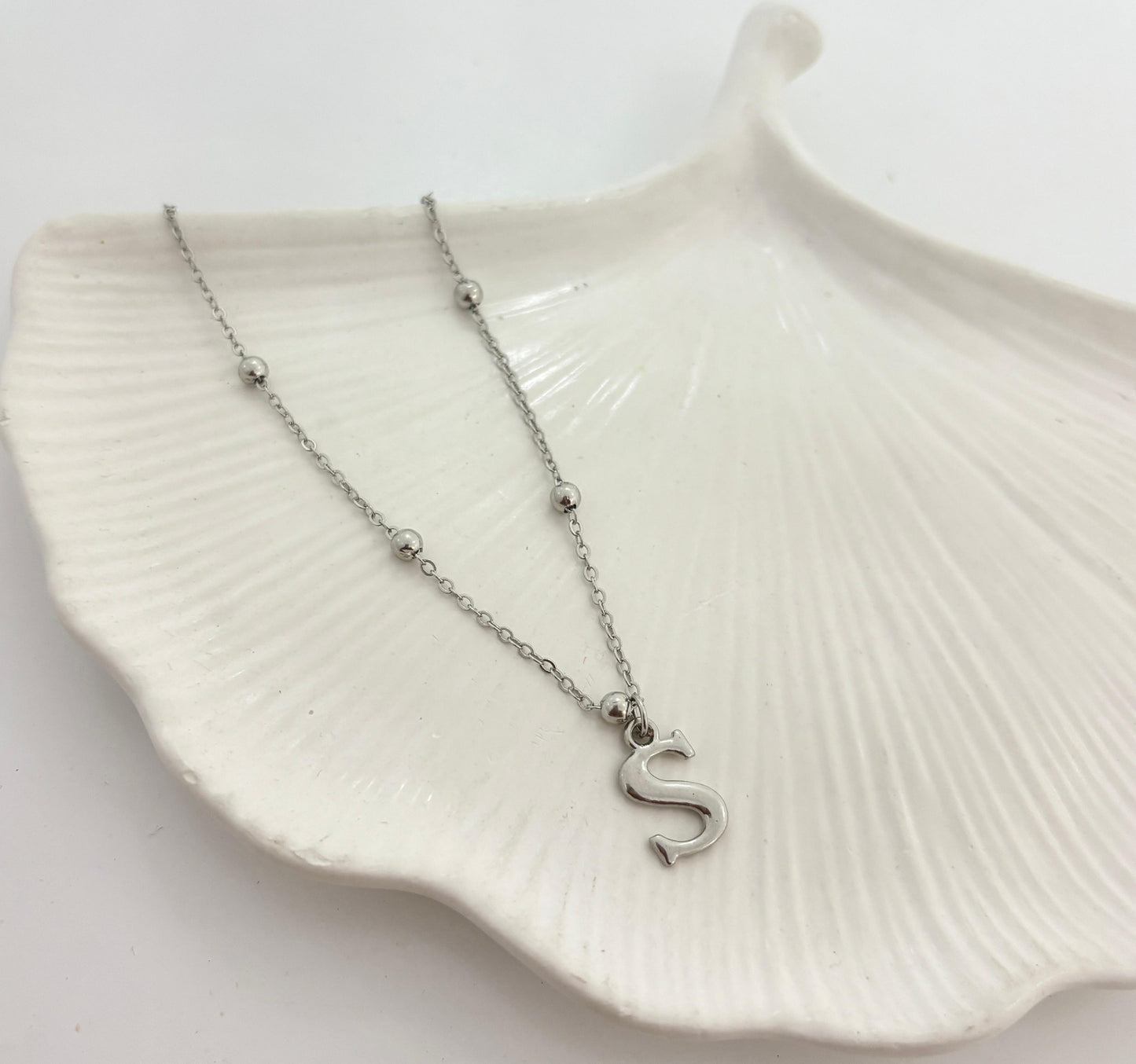 Silver Ball Chain Initial Women Necklace - Nimé By Shop Trendys