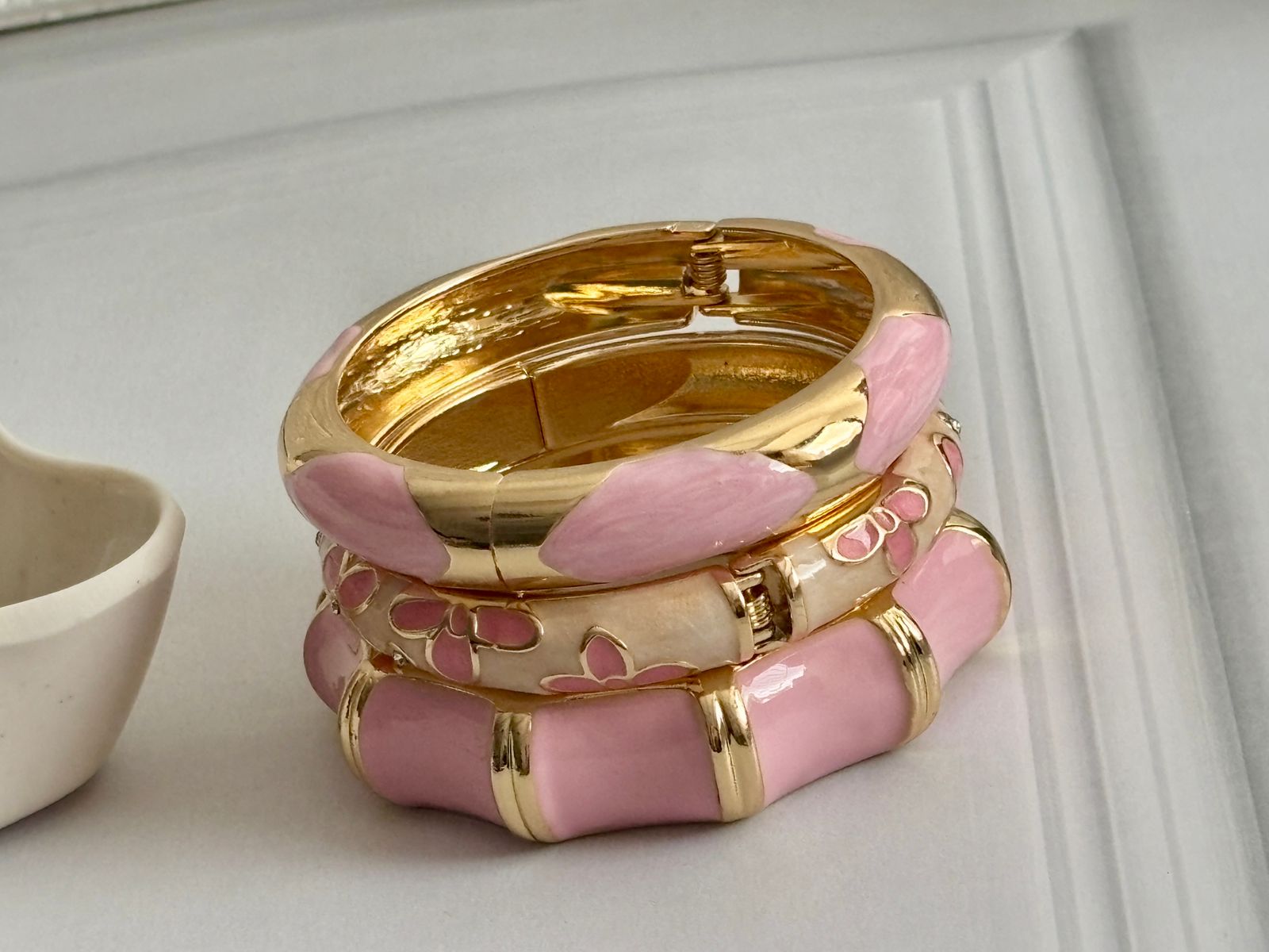 Women Pink Enamel Kada Bracelet Stack (Set Of 3) - Nimé By Shop Trendys