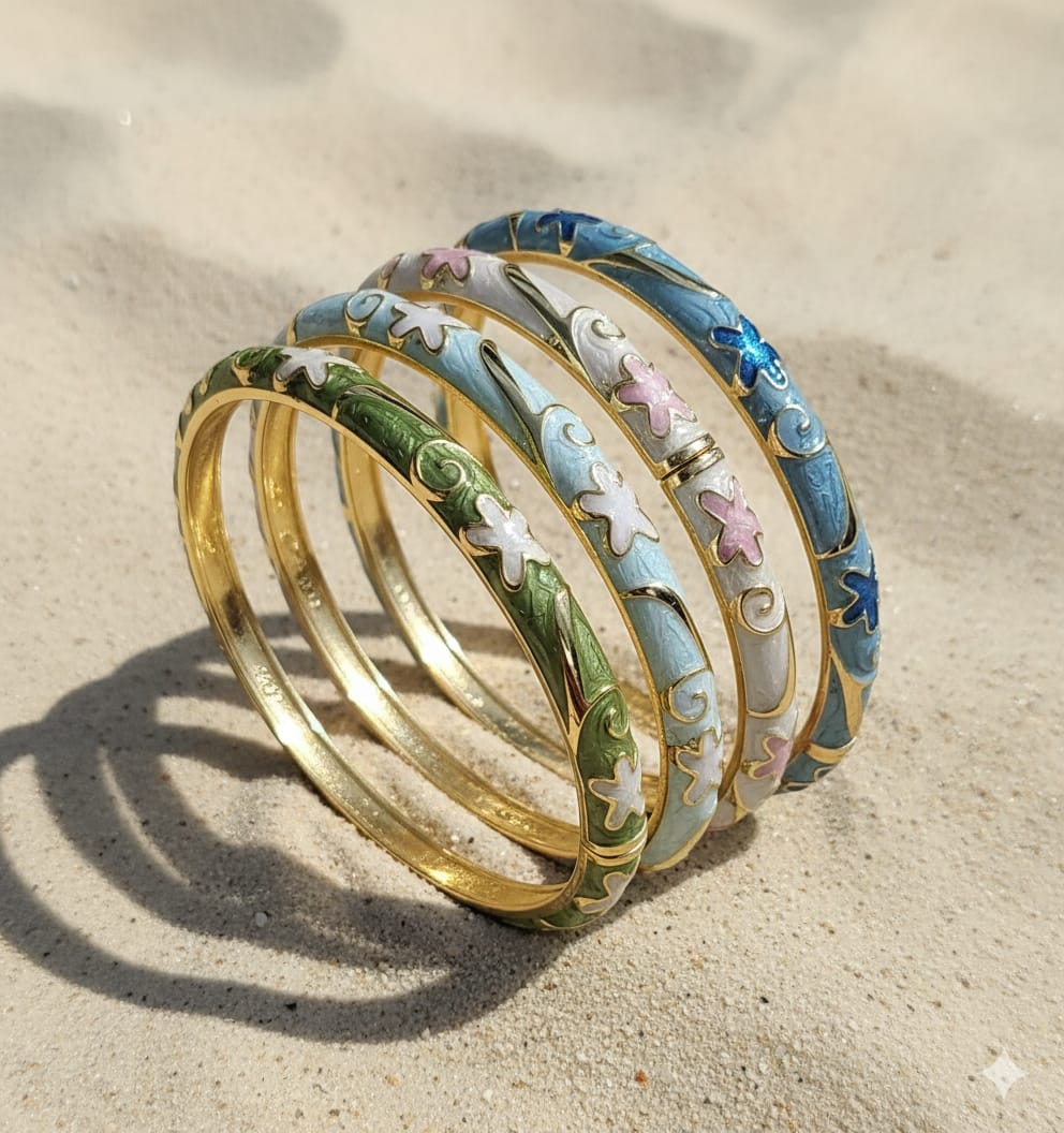 Women Elegant Floral Enamel Kada Bracelet - Nimé By Shop Trendys