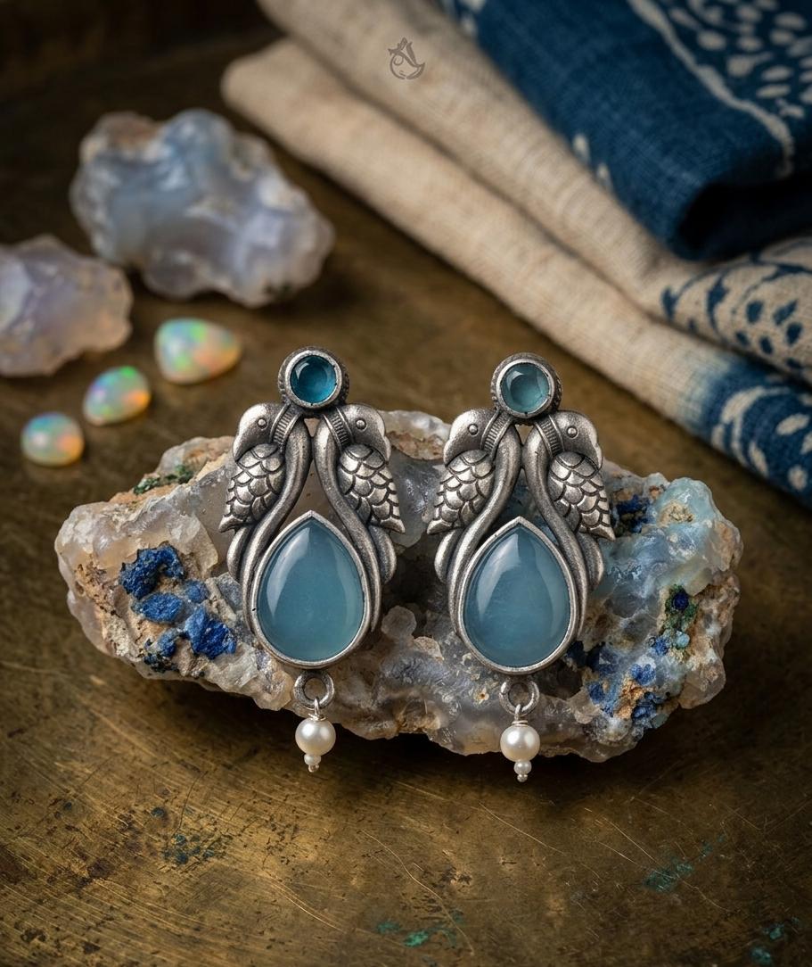 German Silver Stone Peacock Earrings - Nimé By Shop Trendys