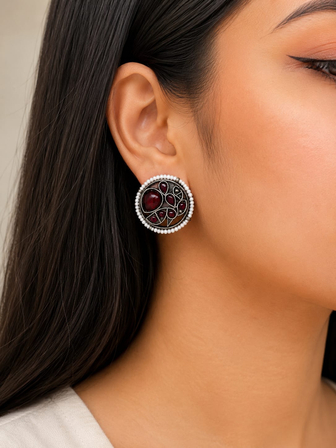 German Silver Stone Pearl Peacock Earrings - Nimé By Shop Trendys