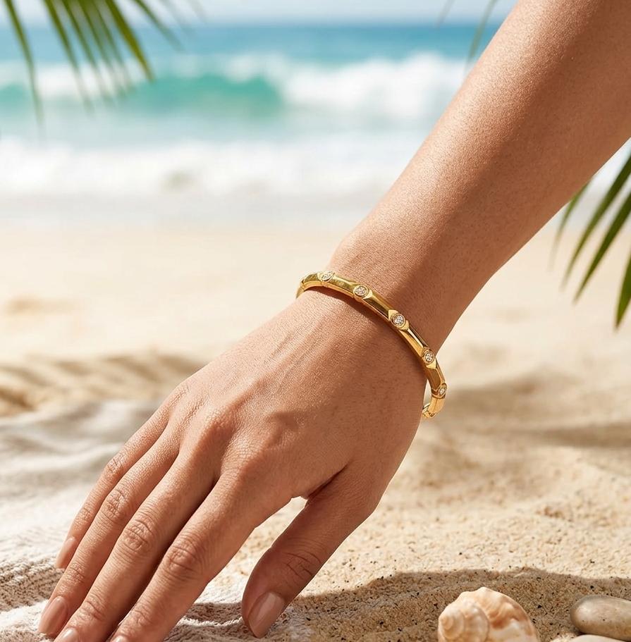 Slim Gold Crystal Dot gold kada bracelet