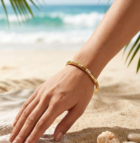 Slim Gold Crystal Dot gold kada bracelet