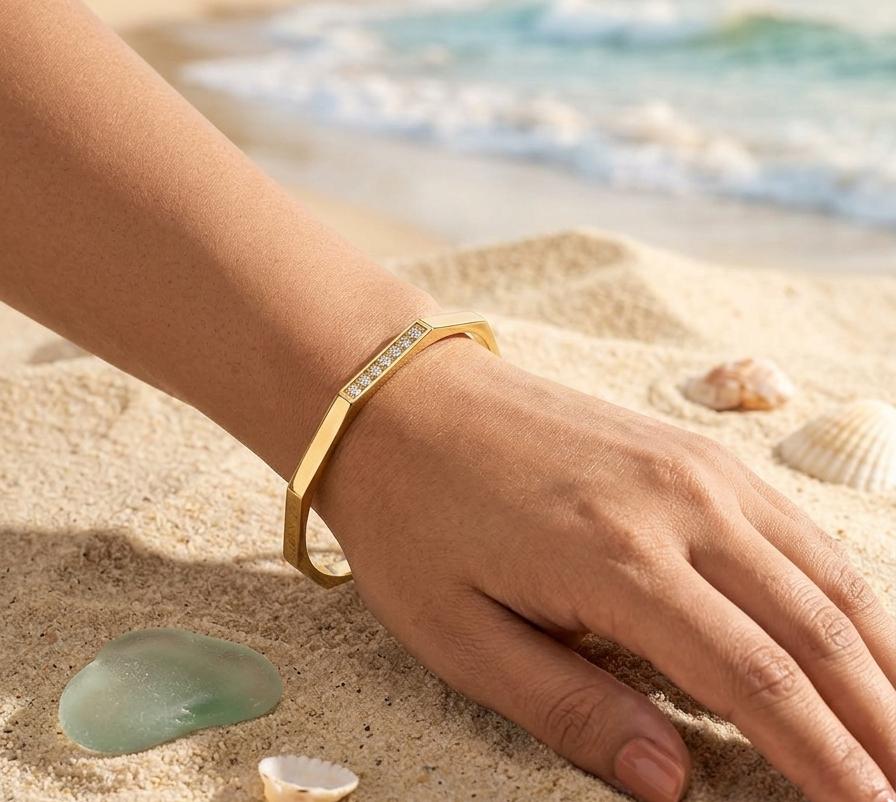 Crystal Stripe gold kada bracelet