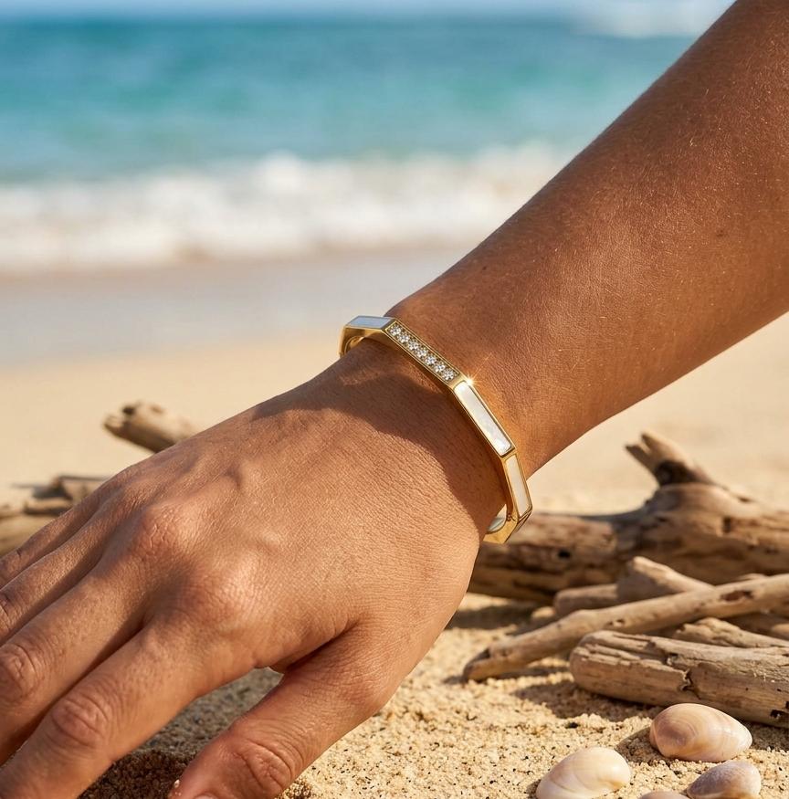 Modern Bar Crystal gold kada bracelet