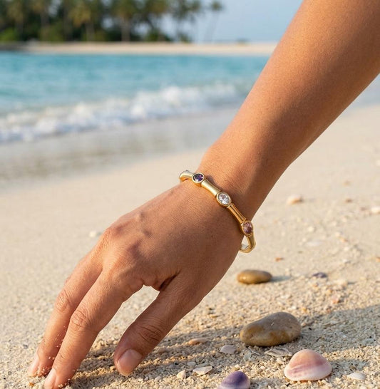 Multicolor Gemstone gold kada bracelet