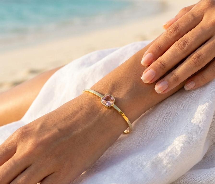 Blush Stone Solitaire gold kada bracelet