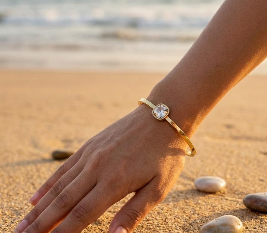 Classic Round Crystal gold kada bracelet