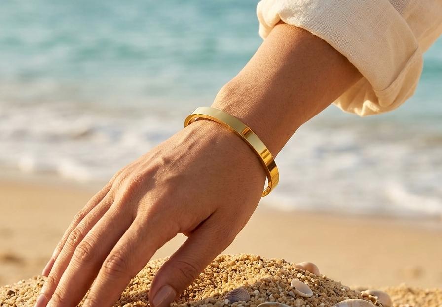 Polished Gold Cuff gold kada bracelet