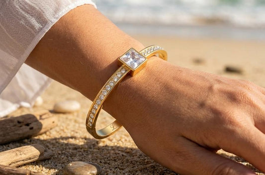 Square Crystal Pavé gold kada bracelet