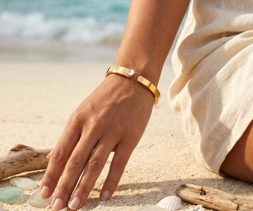 Open Crystal Accent gold kada bracelet