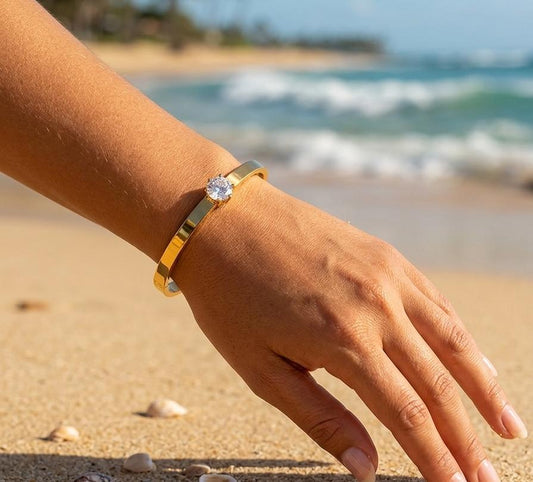 Single Crystal Cuff gold kada bracelet
